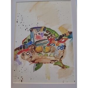 Sea Turtle on White Portrait Framed Wall Art Design‎ 9"x7" Multicolor